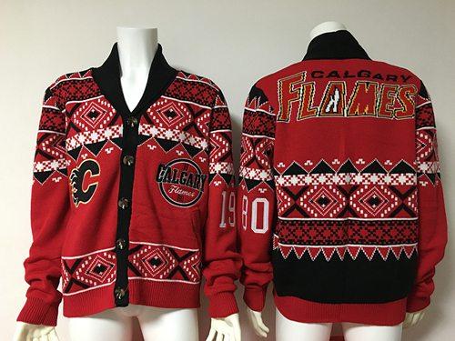 Calgary Flames Red Men's NHL Ugly Sweater - Click Image to Close